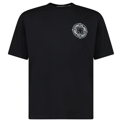 Stone Island Compass-Print Crewneck T-Shirt in Black — S — Front View