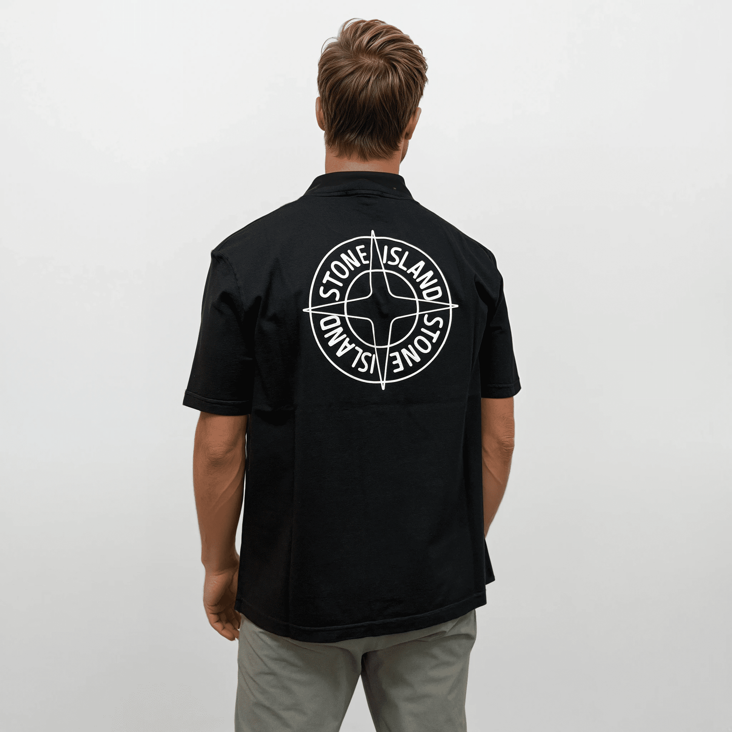 Stone Island Compass-Print Crewneck T-Shirt in Black — S — Side View
