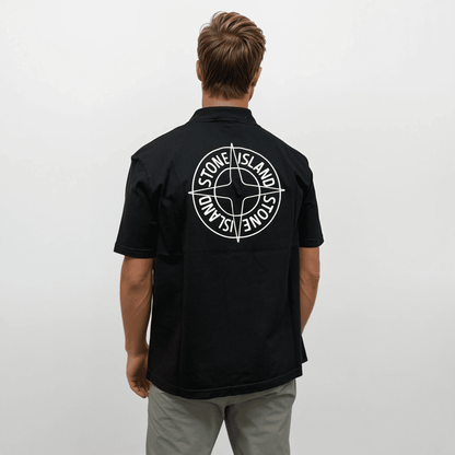Stone Island Compass-Print Crewneck T-Shirt in Black — S — Side View