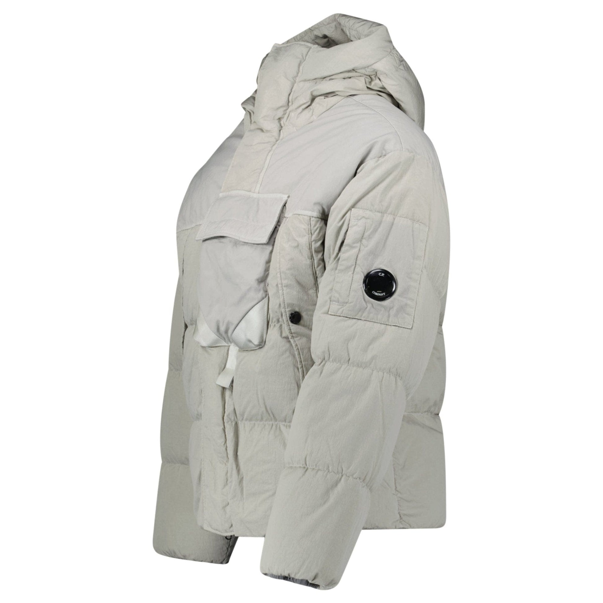 CP Company Eco-Chrome R Mixed Hooded Down Jacket Grey — XS — Side View