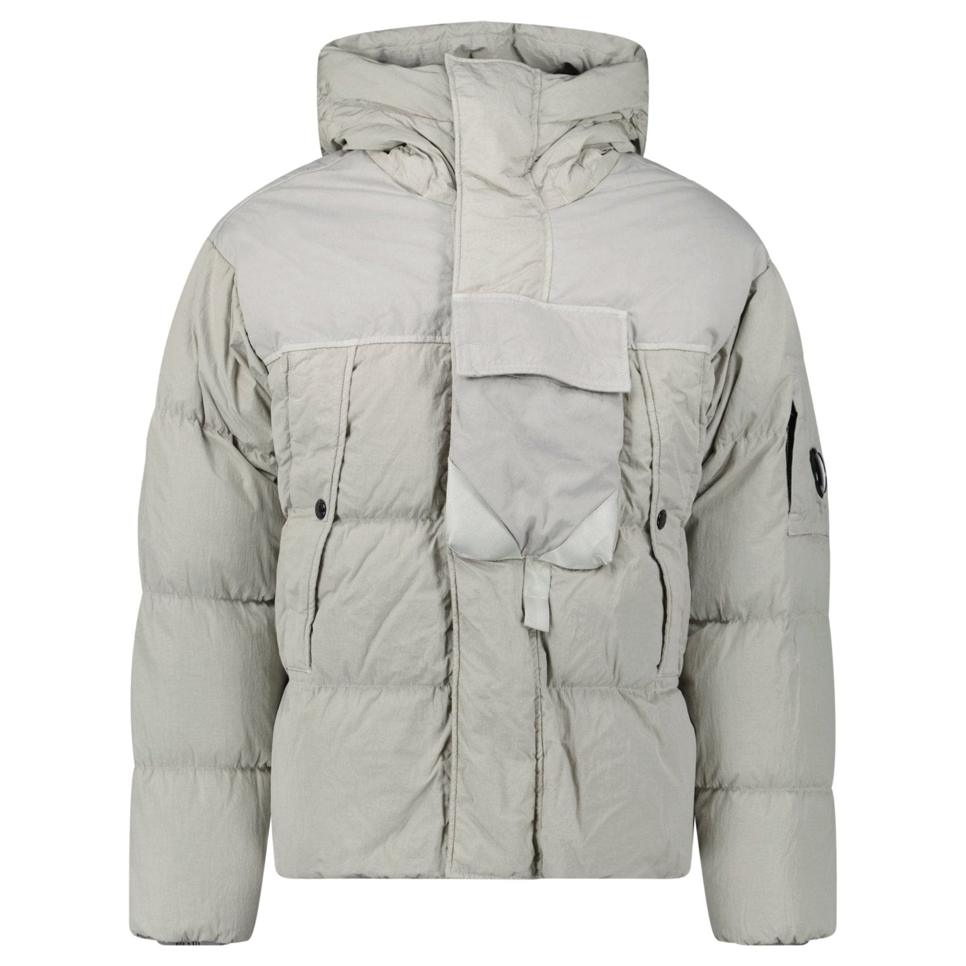 CP Company Eco-Chrome R Mixed Hooded Down Jacket Grey — XS — Front View