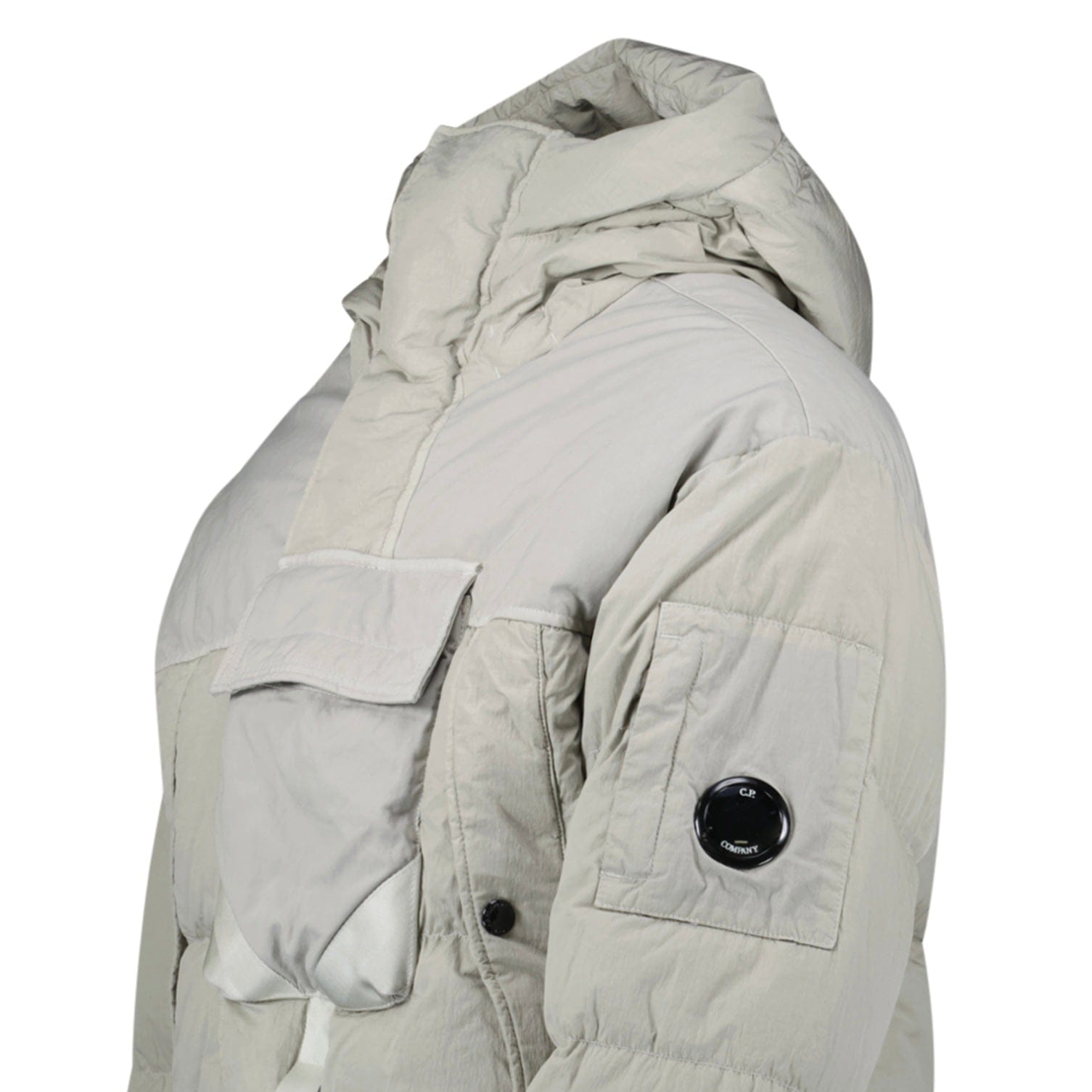 CP Company Eco-Chrome R Mixed Hooded Down Jacket Grey — XS — Top View