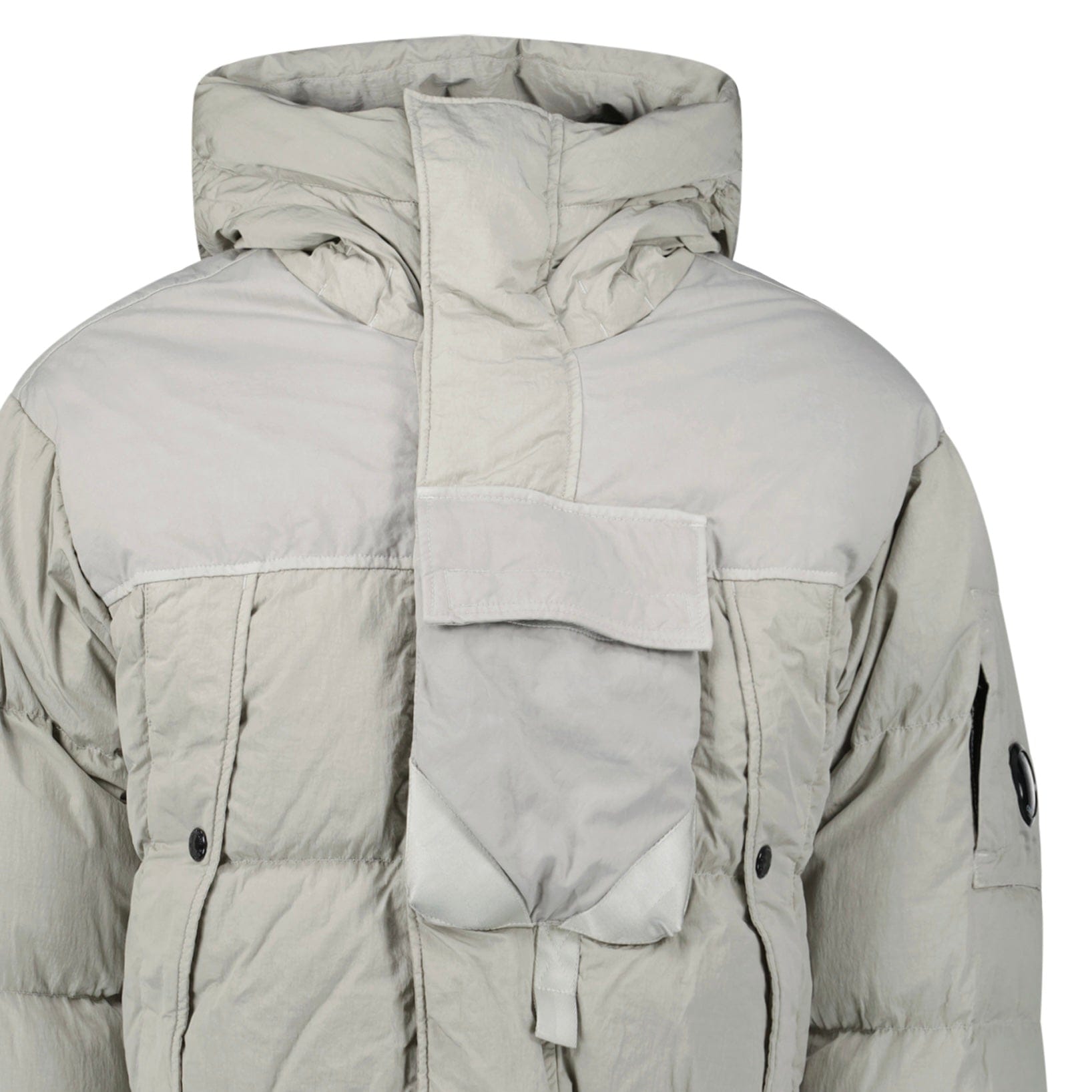 CP Company Eco-Chrome R Mixed Hooded Down Jacket Grey — XS — Detail View