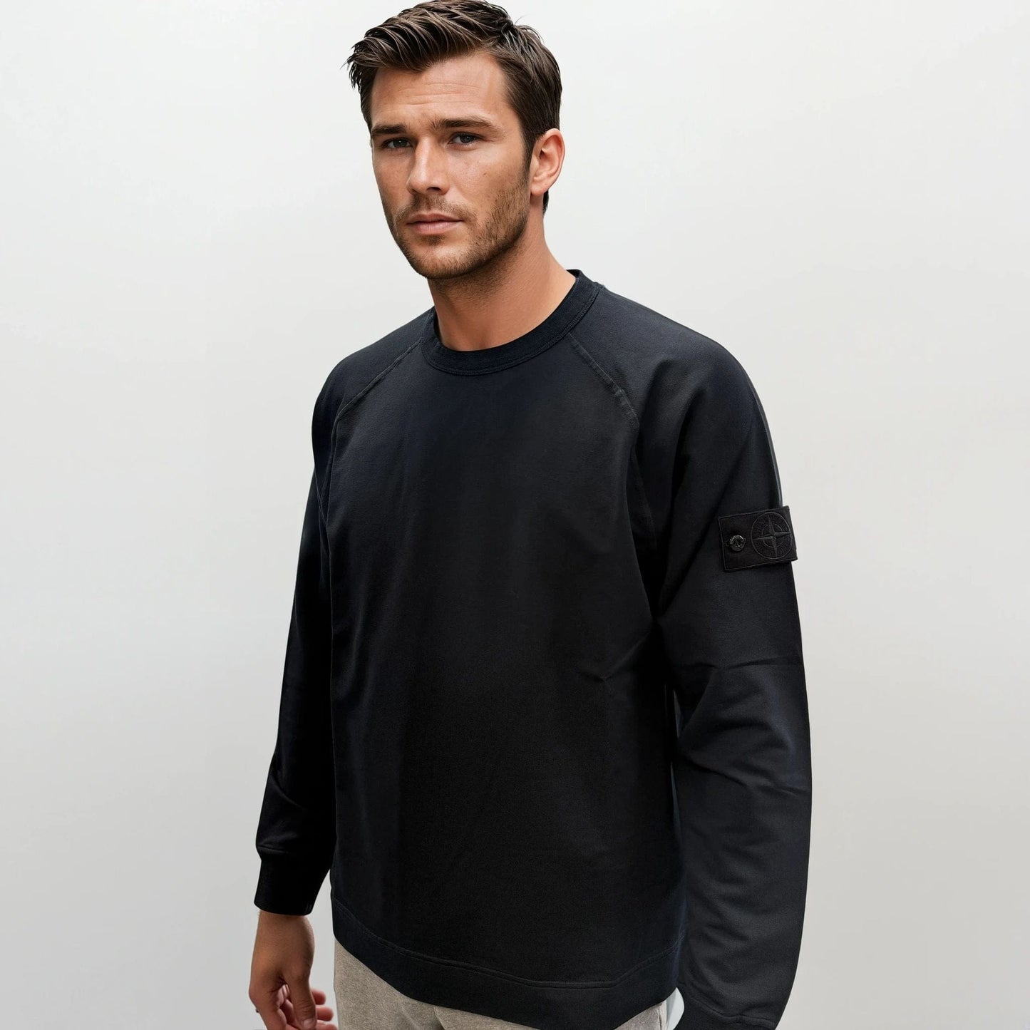 Stone Island Ghost Badge Crewneck Sweatshirt Navy — S — Side View