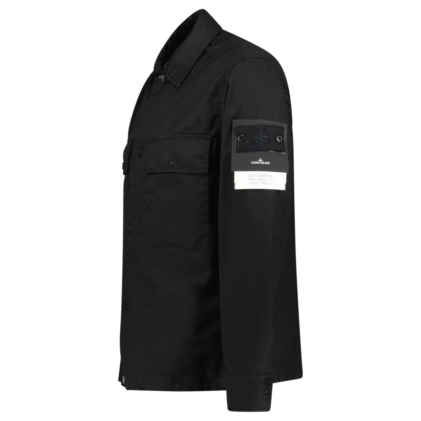 Stone Island Ghost Compass Twill Wool-TC Overshirt Black — M — Side View