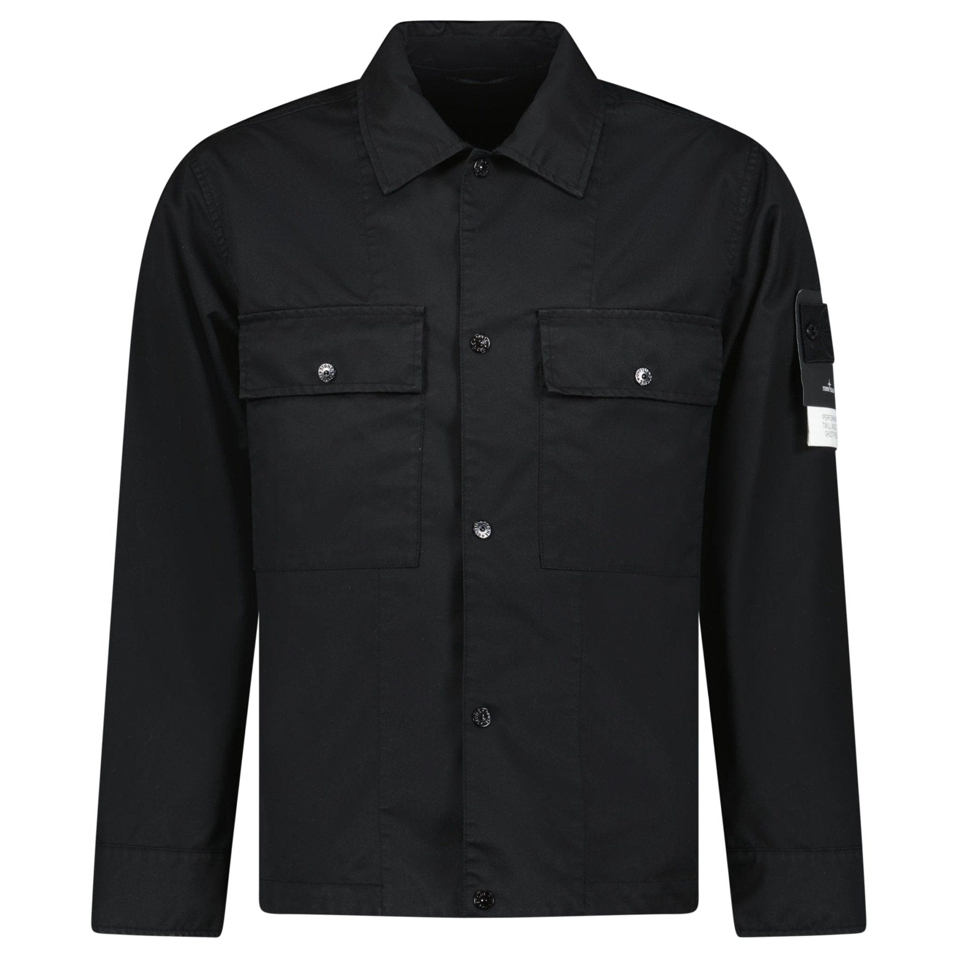 Stone Island Ghost Compass Twill Wool-TC Overshirt Black — M — Front View