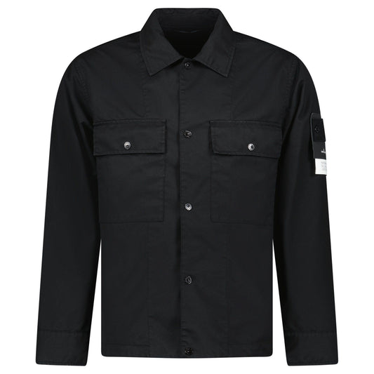 Stone Island Ghost Compass Twill Wool-TC Overshirt Black — M — Front View