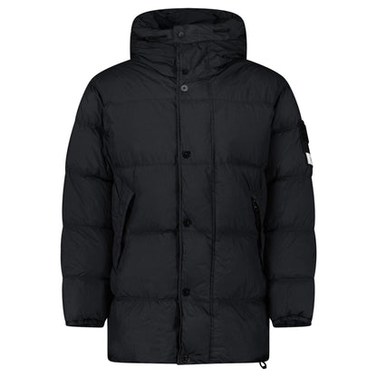 Stone Island Hooded Down Crinkle Reps NY Jacket in Black — S — Front View