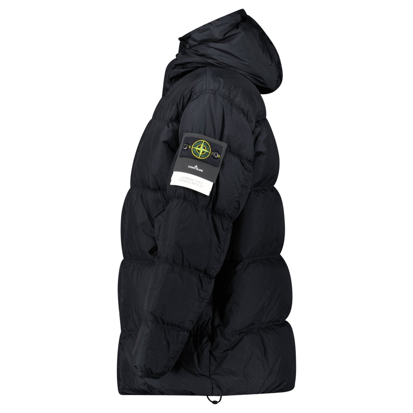 Stone Island Hooded Down Crinkle Reps NY Jacket in Black — S — Side View