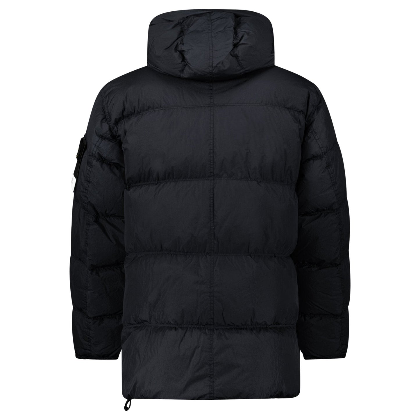 Stone Island Hooded Down Crinkle Reps NY Jacket in Black — S — Back View
