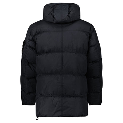 Stone Island Hooded Down Crinkle Reps NY Jacket in Black — S — Back View