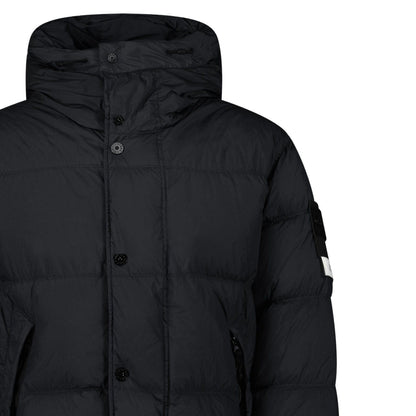 Stone Island Hooded Down Crinkle Reps NY Jacket in Black — S — Top View