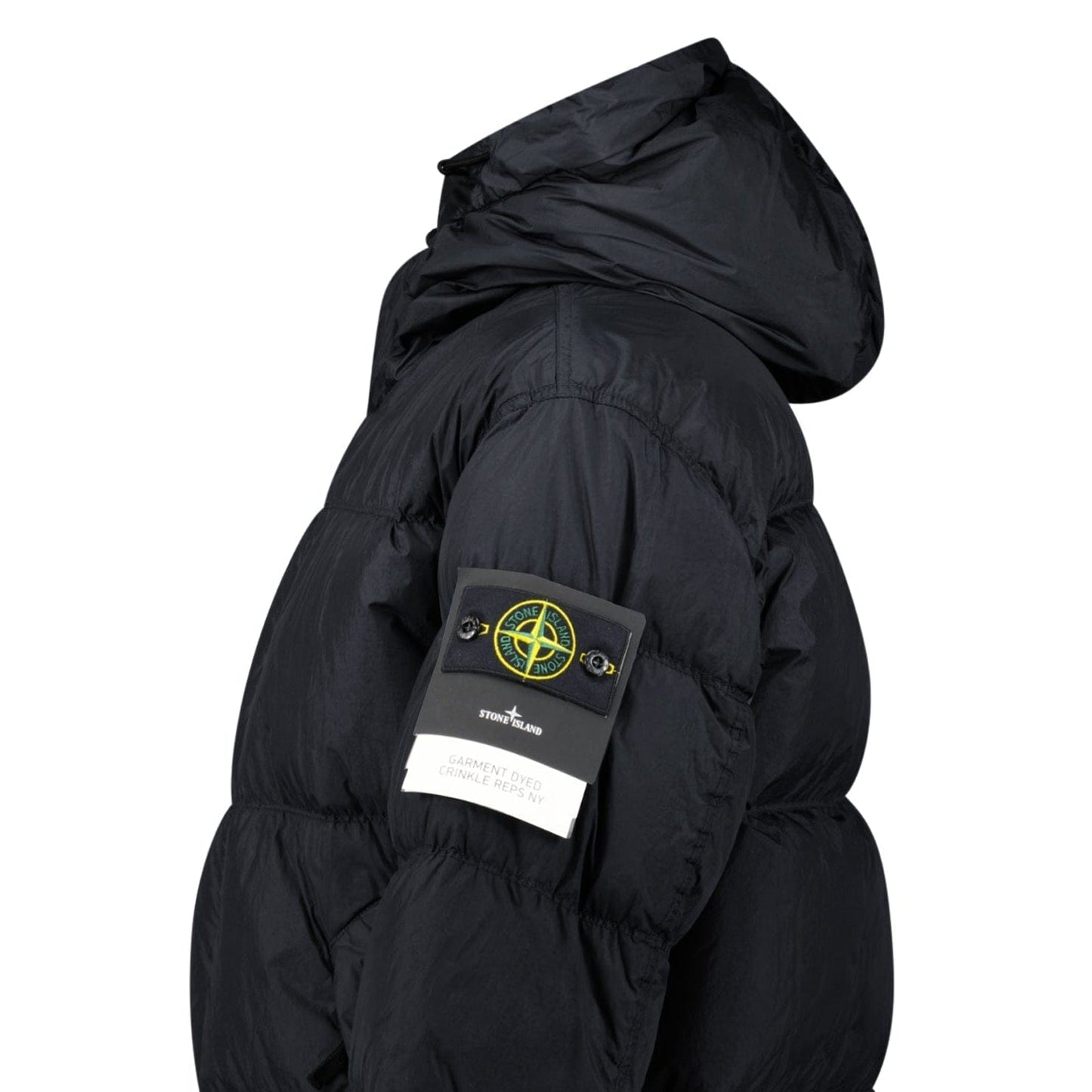Stone Island Hooded Down Crinkle Reps NY Jacket in Black — S — Detail View