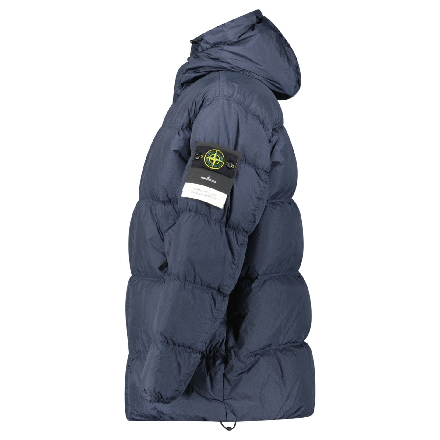 Stone Island Hooded Down Crinkle Reps NY Jacket in Navy — S — Side View