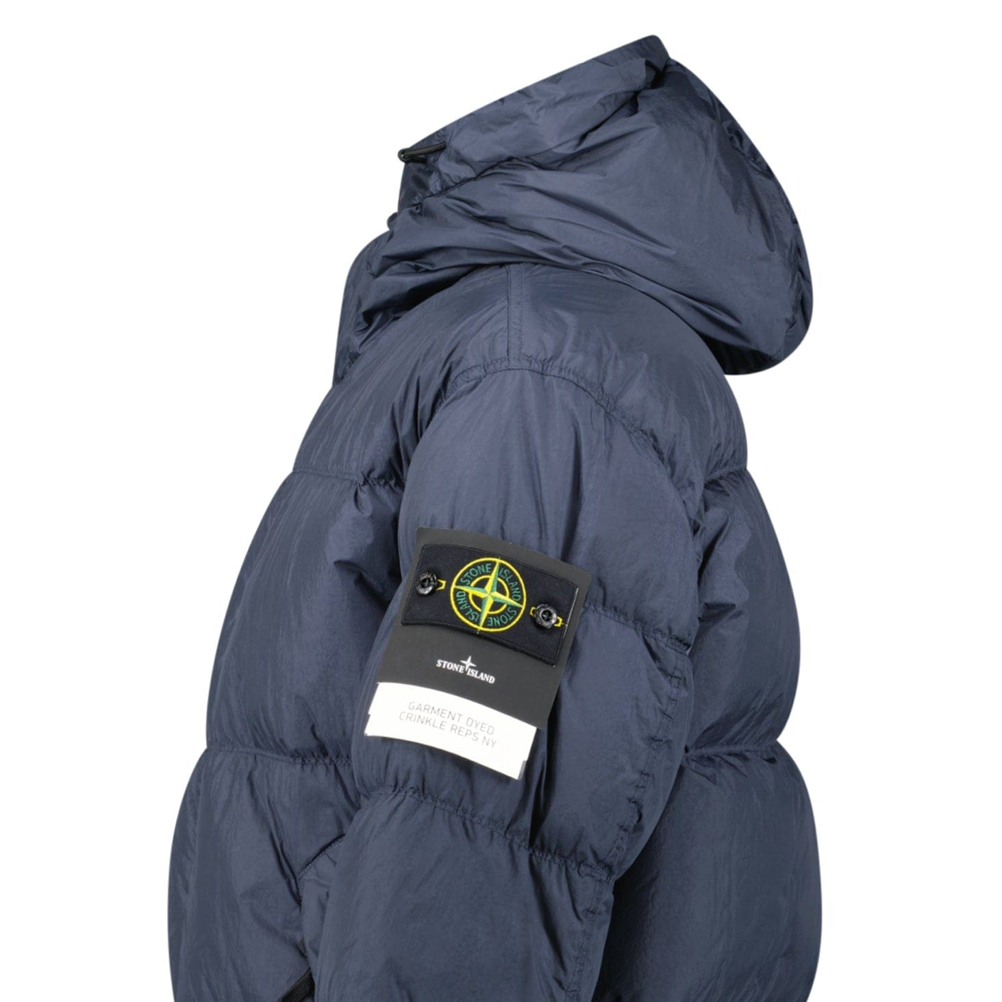 Stone Island Hooded Down Crinkle Reps NY Jacket in Navy — S — Detail View