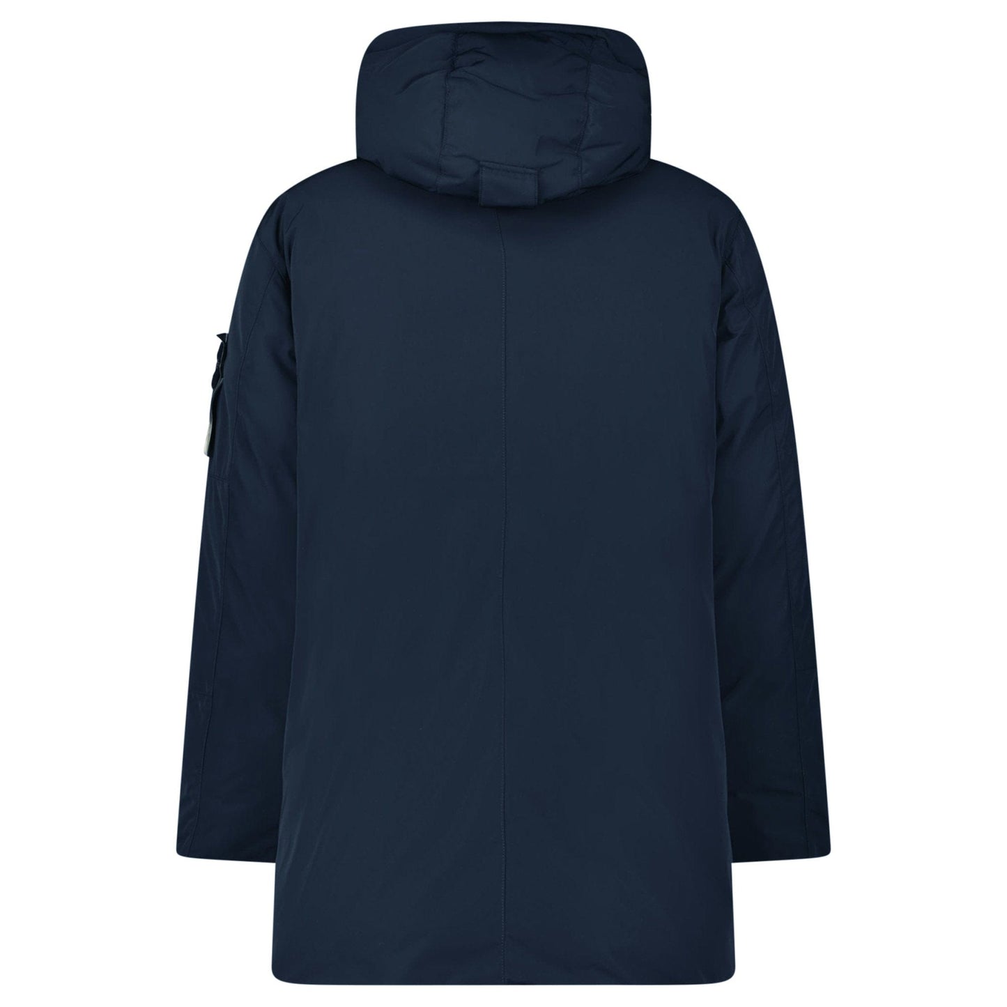 Stone Island Micro Twill Long Parka in Navy — M — Back View