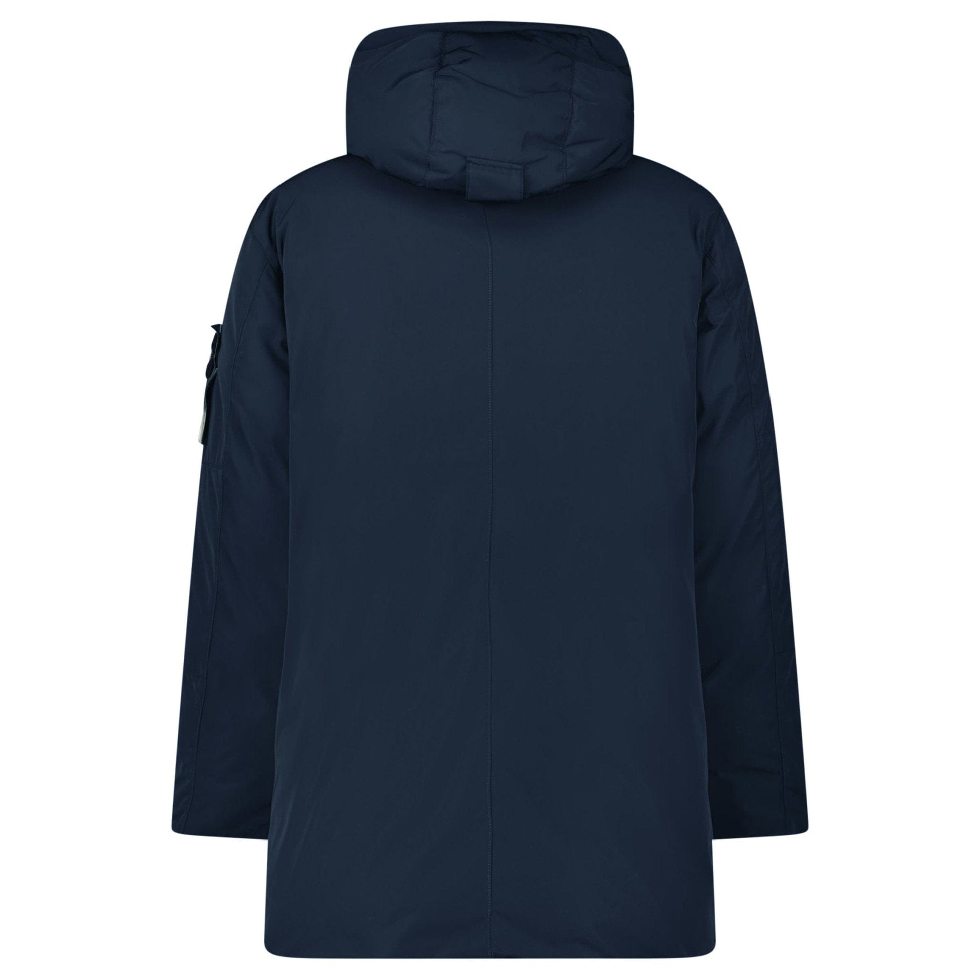 Stone Island Micro Twill Long Parka in Navy — M — Back View