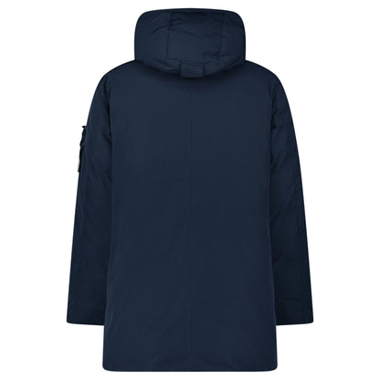 Stone Island Micro Twill Long Parka in Navy — M — Back View