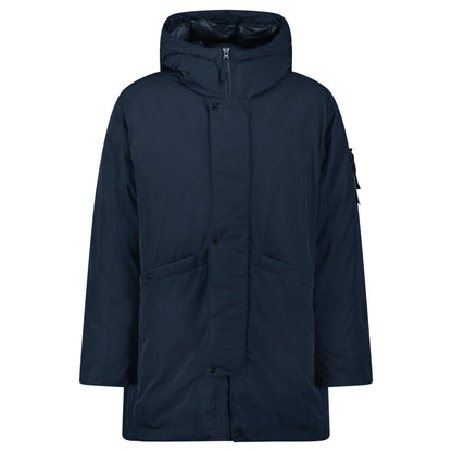 Stone Island Micro Twill Long Parka in Navy — M — Front View