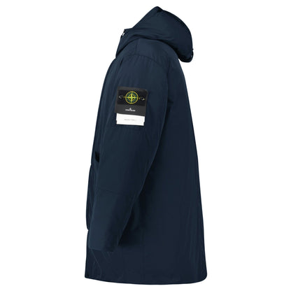 Stone Island Micro Twill Long Parka in Navy — M — Side View