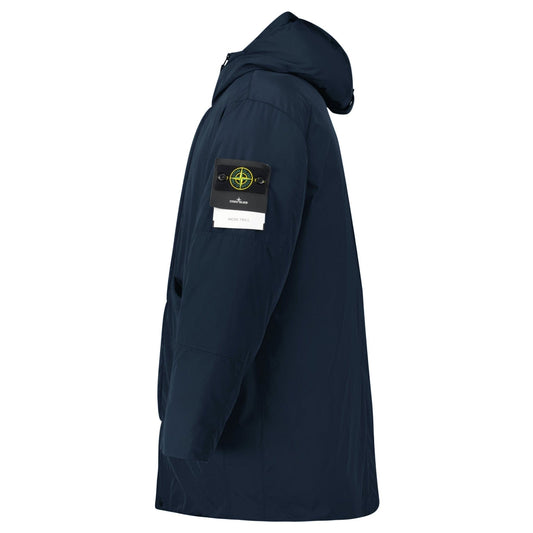 Stone Island Micro Twill Long Parka in Navy — M — Side View