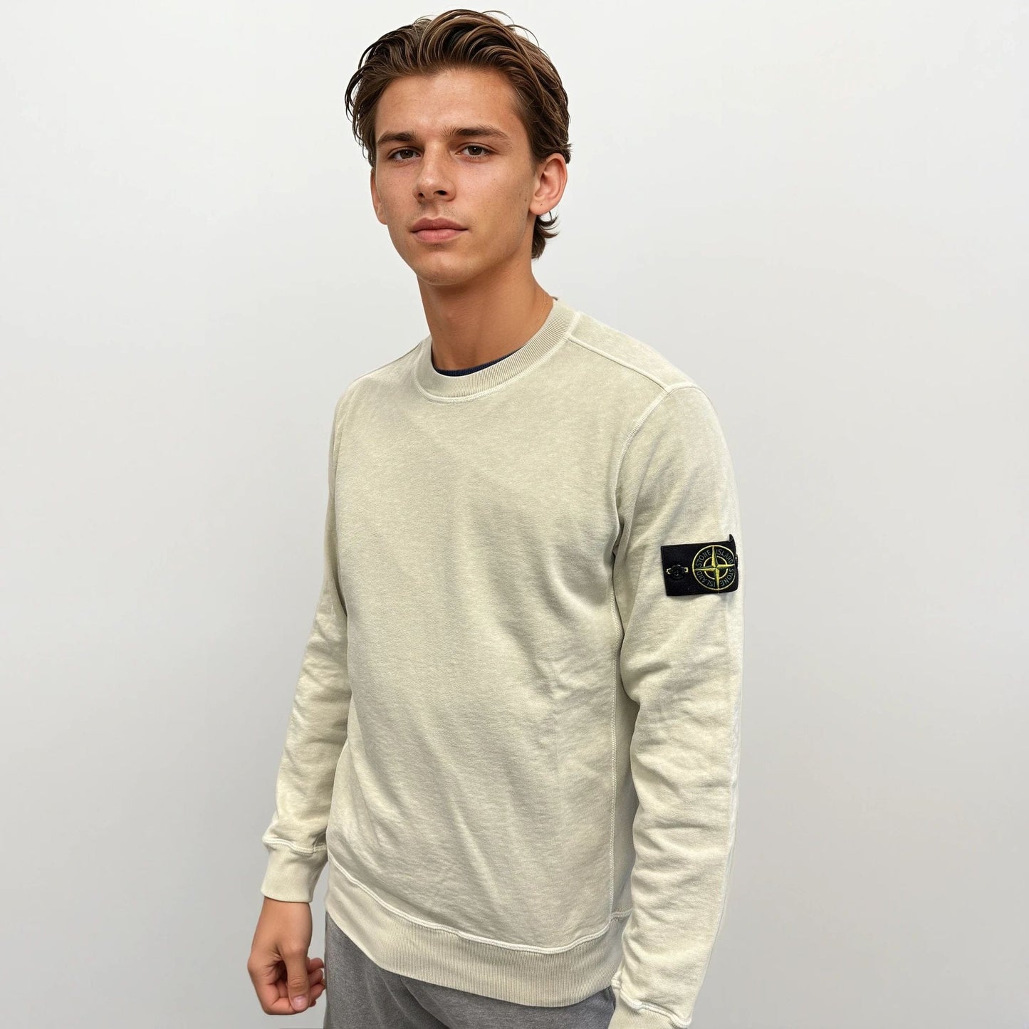 Stone Island Old Effect Crewneck Sweatshirt Beige — S — Side View
