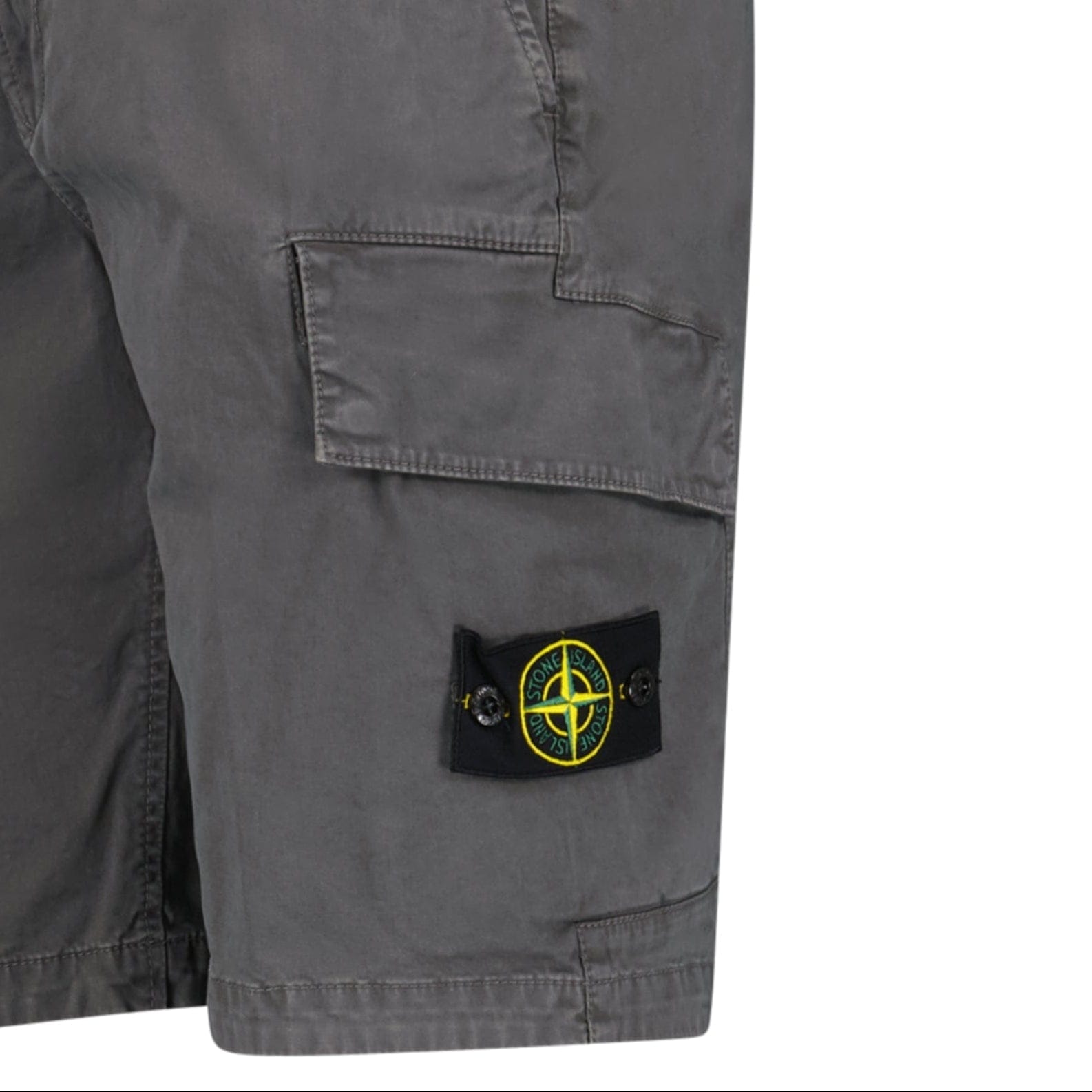 Stone Island Organic Cotton Stretch Broken Twill 'Old' Effect Cargo Shorts in Charcoal Grey — W30 — Top View