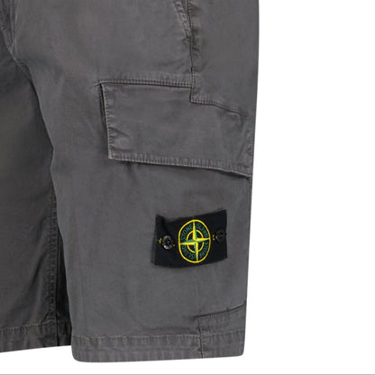 Stone Island Organic Cotton Stretch Broken Twill 'Old' Effect Cargo Shorts in Charcoal Grey — W30 — Top View