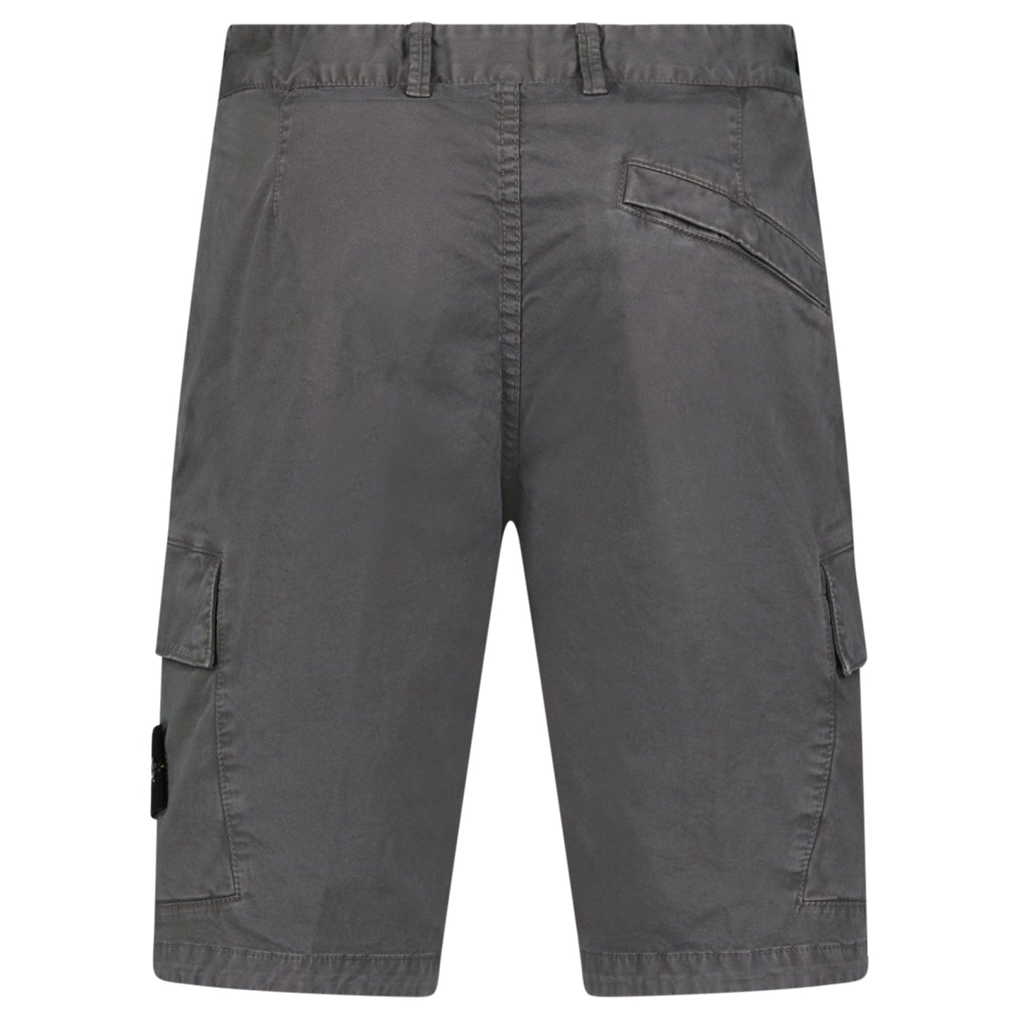 Stone Island Organic Cotton Stretch Broken Twill 'Old' Effect Cargo Shorts in Charcoal Grey — W30 — Back View
