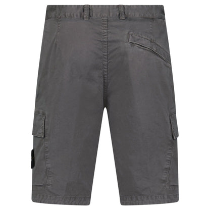 Stone Island Organic Cotton Stretch Broken Twill 'Old' Effect Cargo Shorts in Charcoal Grey — W30 — Back View