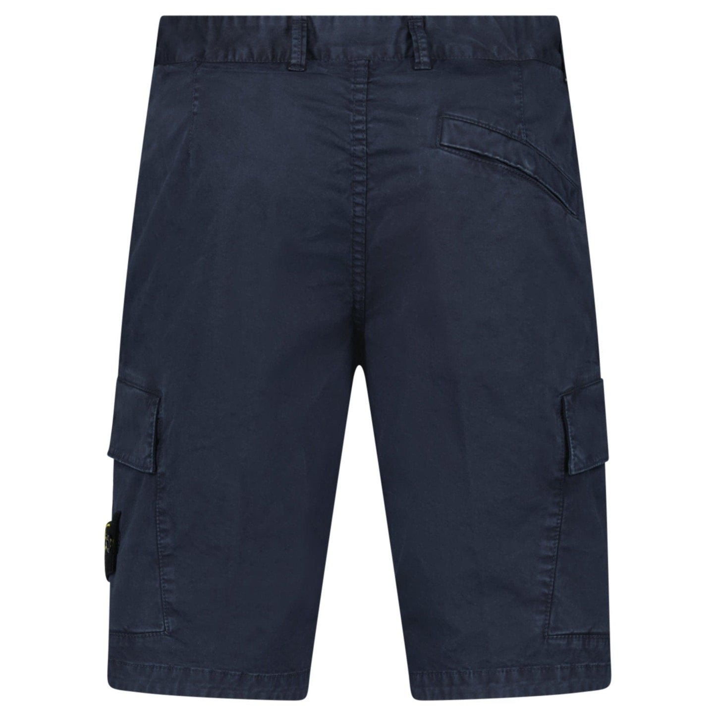 Stone Island Organic Cotton Stretch Broken Twill 'Old' Effect Cargo Shorts in Navy — W30 — Back View