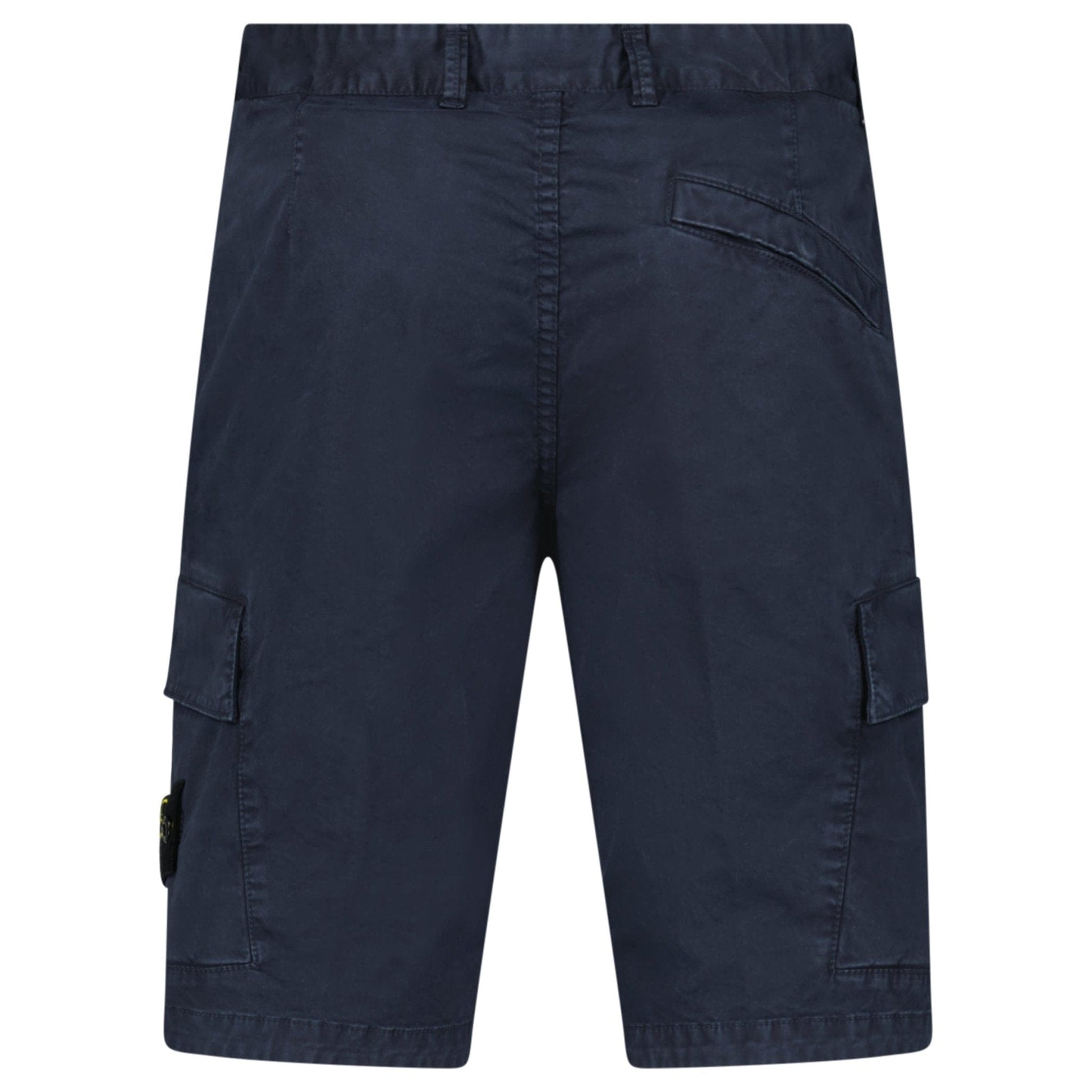 Stone Island Organic Cotton Stretch Broken Twill 'Old' Effect Cargo Shorts in Navy — W30 — Back View