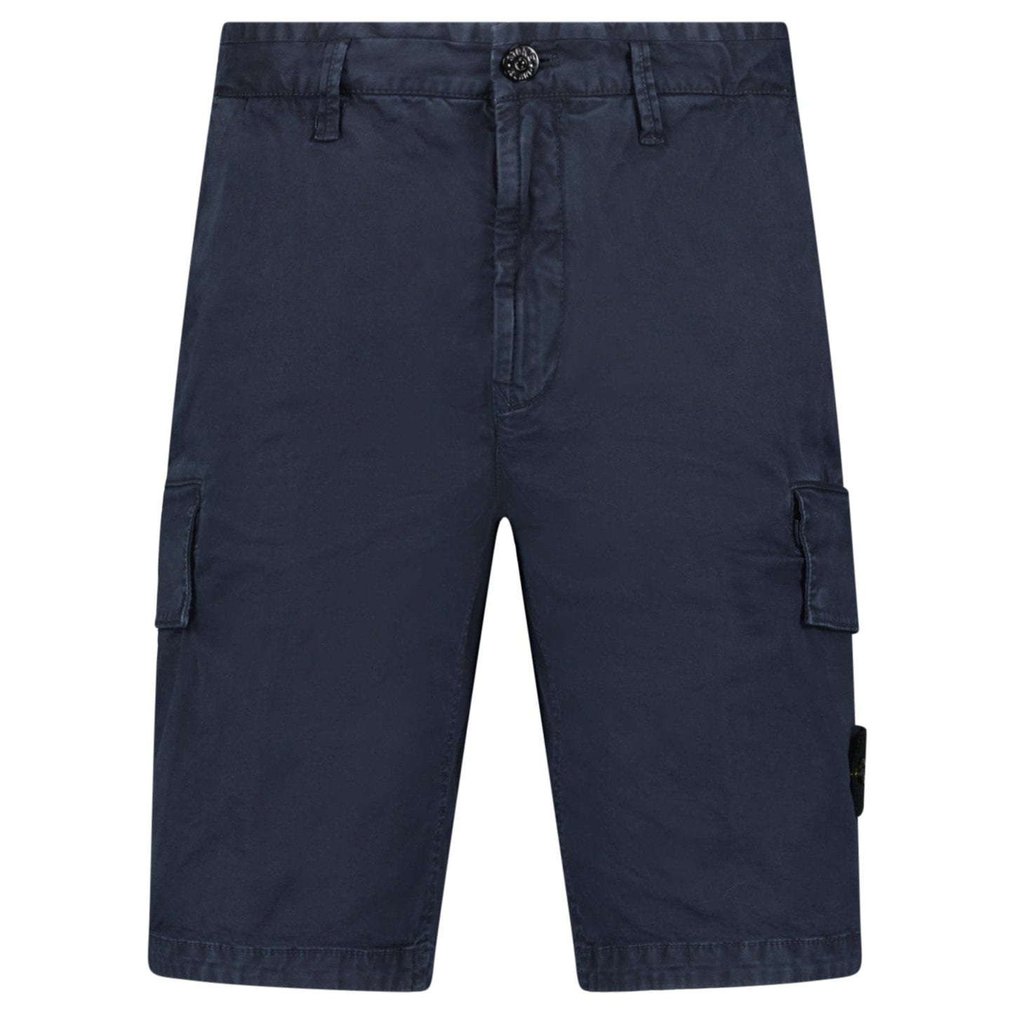 Stone Island Organic Cotton Stretch Broken Twill 'Old' Effect Cargo Shorts in Navy — W30 — Front View