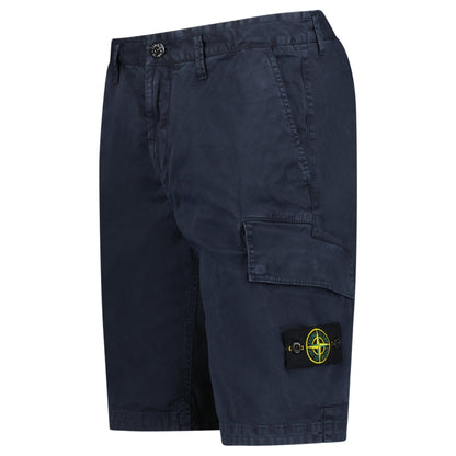 Stone Island Organic Cotton Stretch Broken Twill 'Old' Effect Cargo Shorts in Navy — W30 — Side View