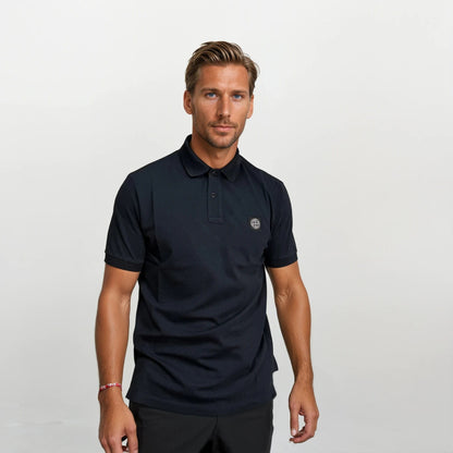 Stone Island Patch Polo T-Shirt Slim Fit Navy — S — Side View