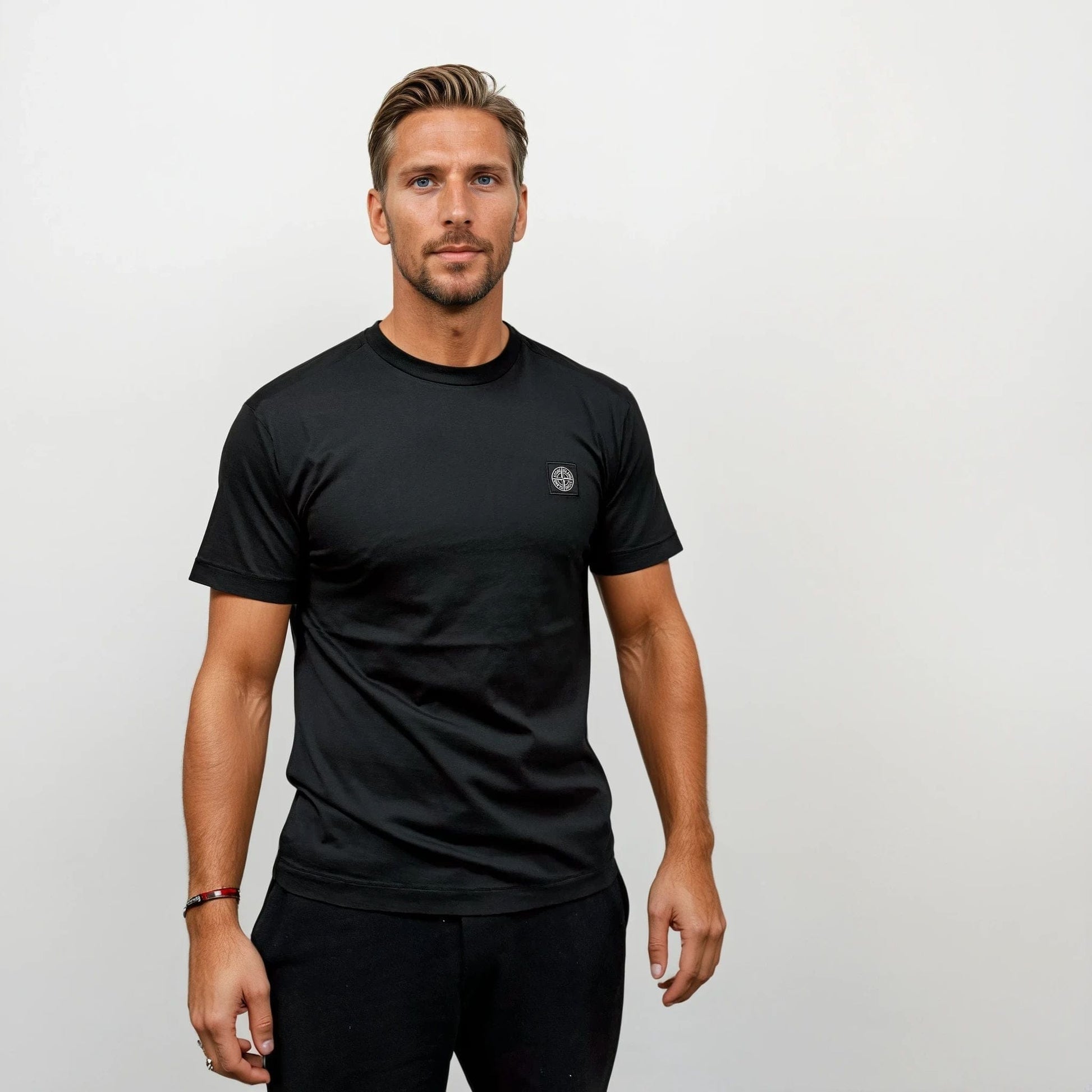 Stone Island Slim-Fit Short-Sleeve T-Shirt With Compass Patch Black — S — Side View