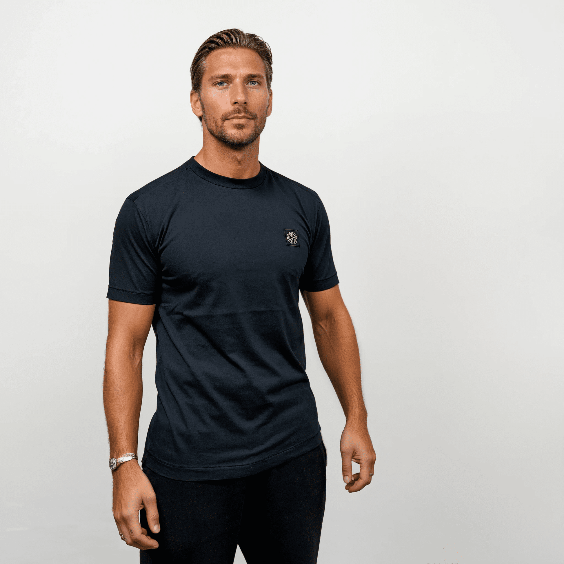 Stone Island Slim-Fit Short-Sleeve T-Shirt With Compass Patch Navy — S — Side View