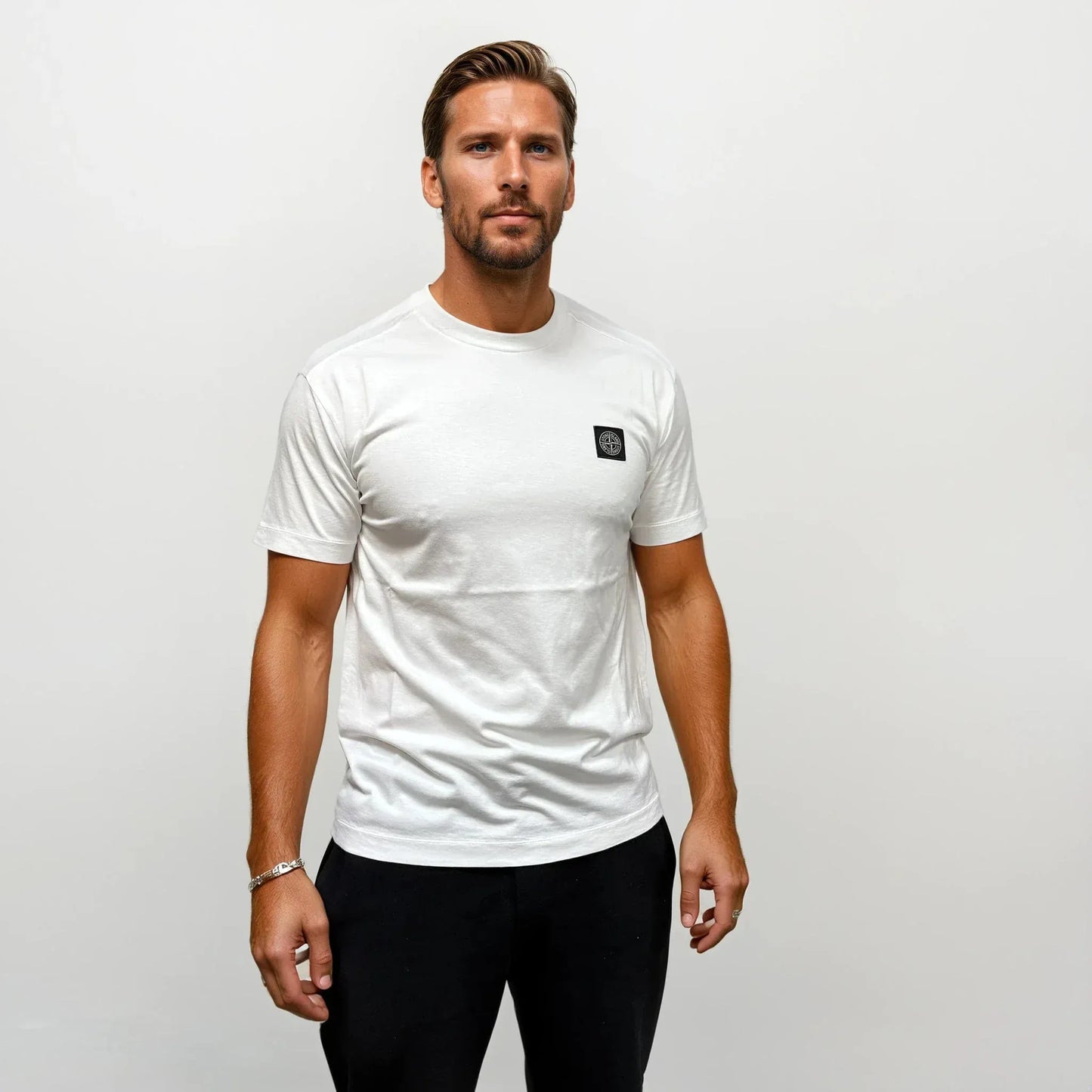 Stone Island Slim-Fit Short-Sleeve T-Shirt With Compass Patch White — S — Side View