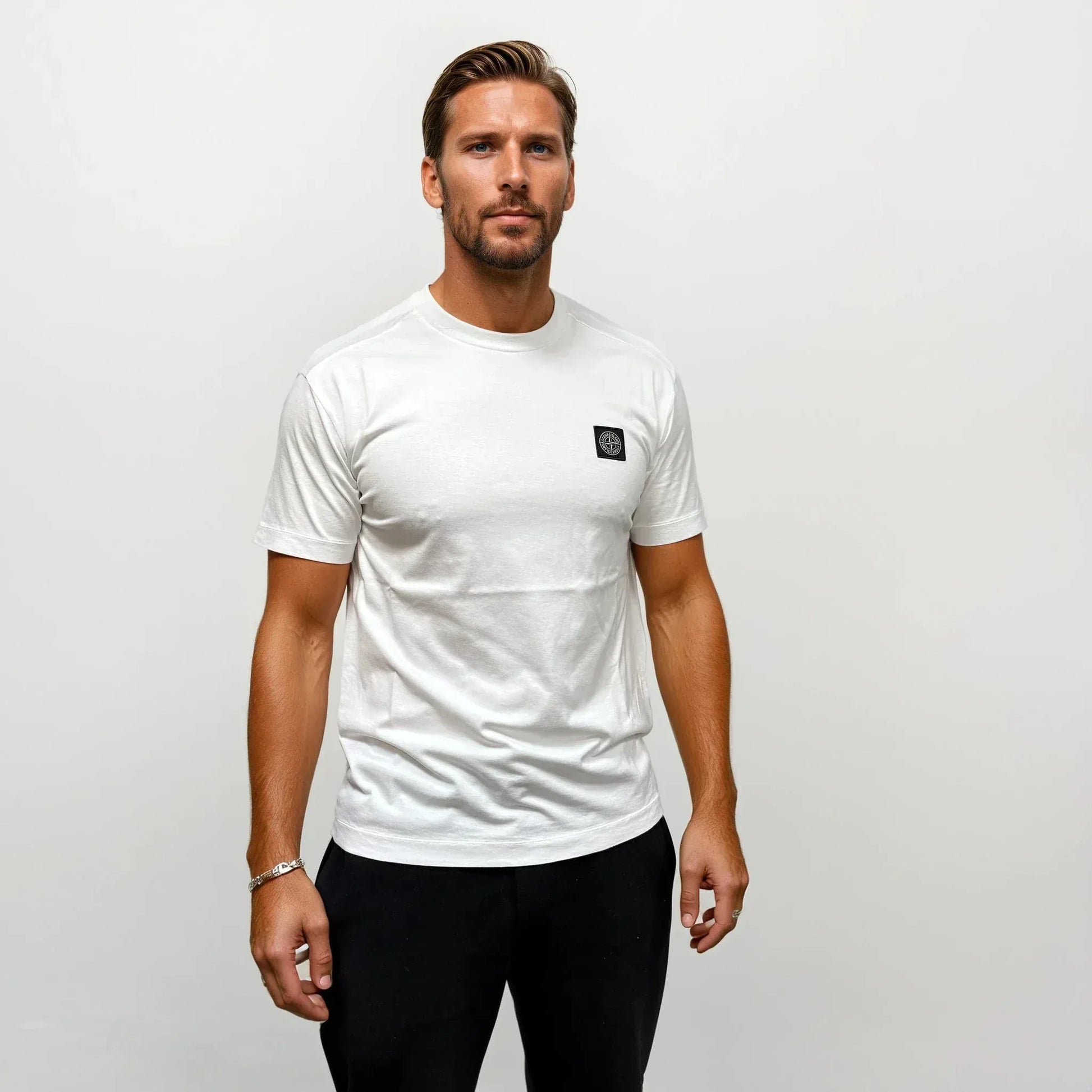 Stone Island Slim-Fit Short-Sleeve T-Shirt With Compass Patch White — S — Side View