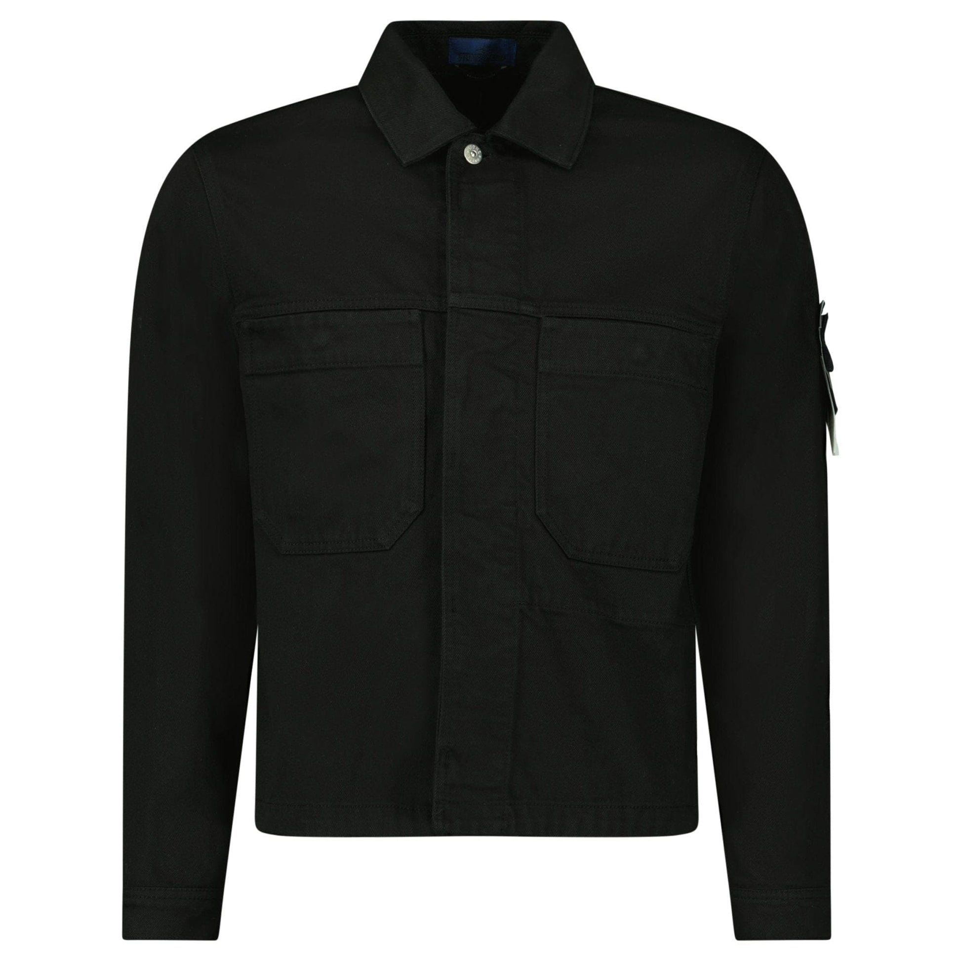 Stone Island Bull Denim-TC Coach Jacket in Black — S — Front View