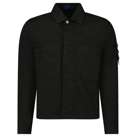 Stone Island Bull Denim-TC Coach Jacket in Black — S — Front View
