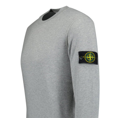 Stone Island Compass Badge Organic Cotton Crewneck Sweatshirt Grey — S — Top View