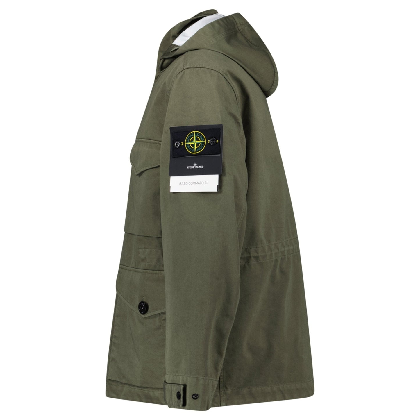 Stone Island Drawstring-Hood Regular-Fit Cotton Jacket in Military Green — S — Side View