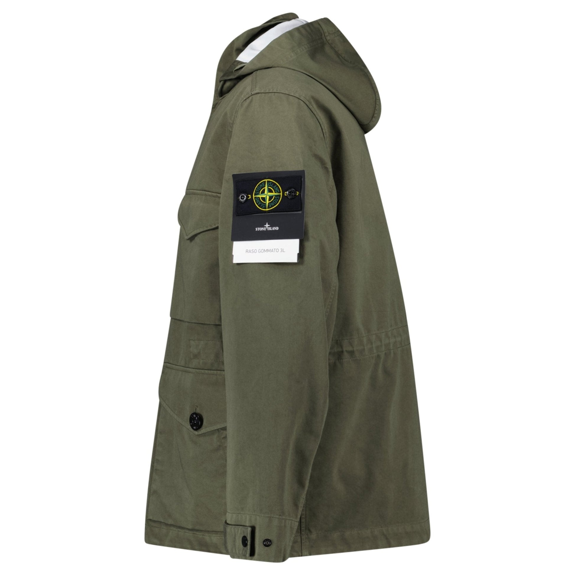 Stone Island Drawstring-Hood Regular-Fit Cotton Jacket in Military Green — S — Side View