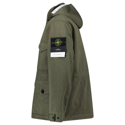 Stone Island Drawstring-Hood Regular-Fit Cotton Jacket in Military Green — S — Side View