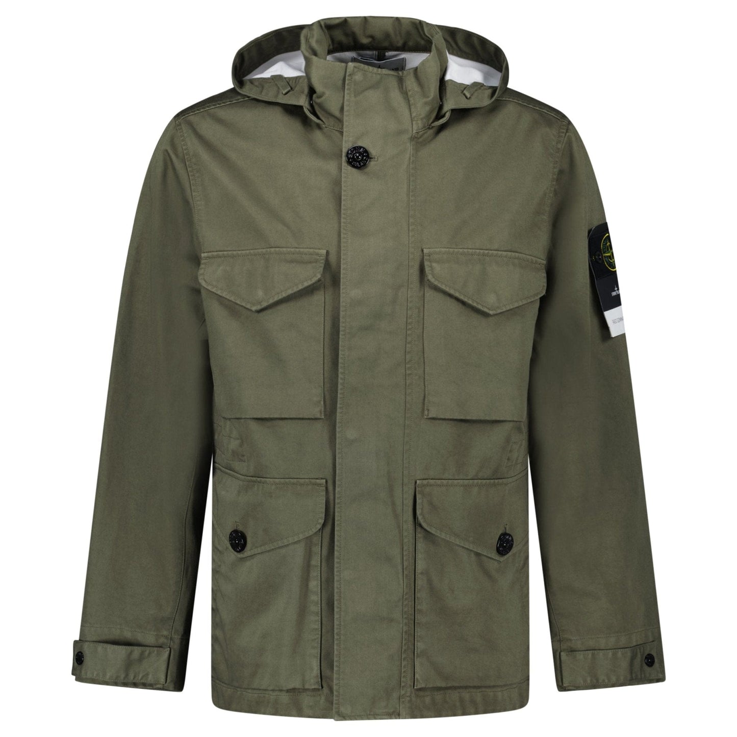 Stone Island Drawstring-Hood Regular-Fit Cotton Jacket in Military Green — S — Front View