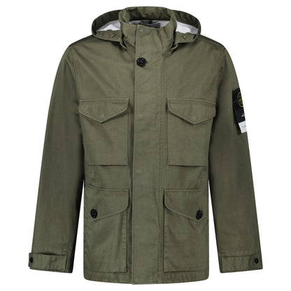 Stone Island Drawstring-Hood Regular-Fit Cotton Jacket in Military Green — S — Front View