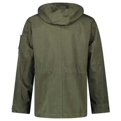 Stone Island Drawstring-Hood Regular-Fit Cotton Jacket in Military Green — S — Back View