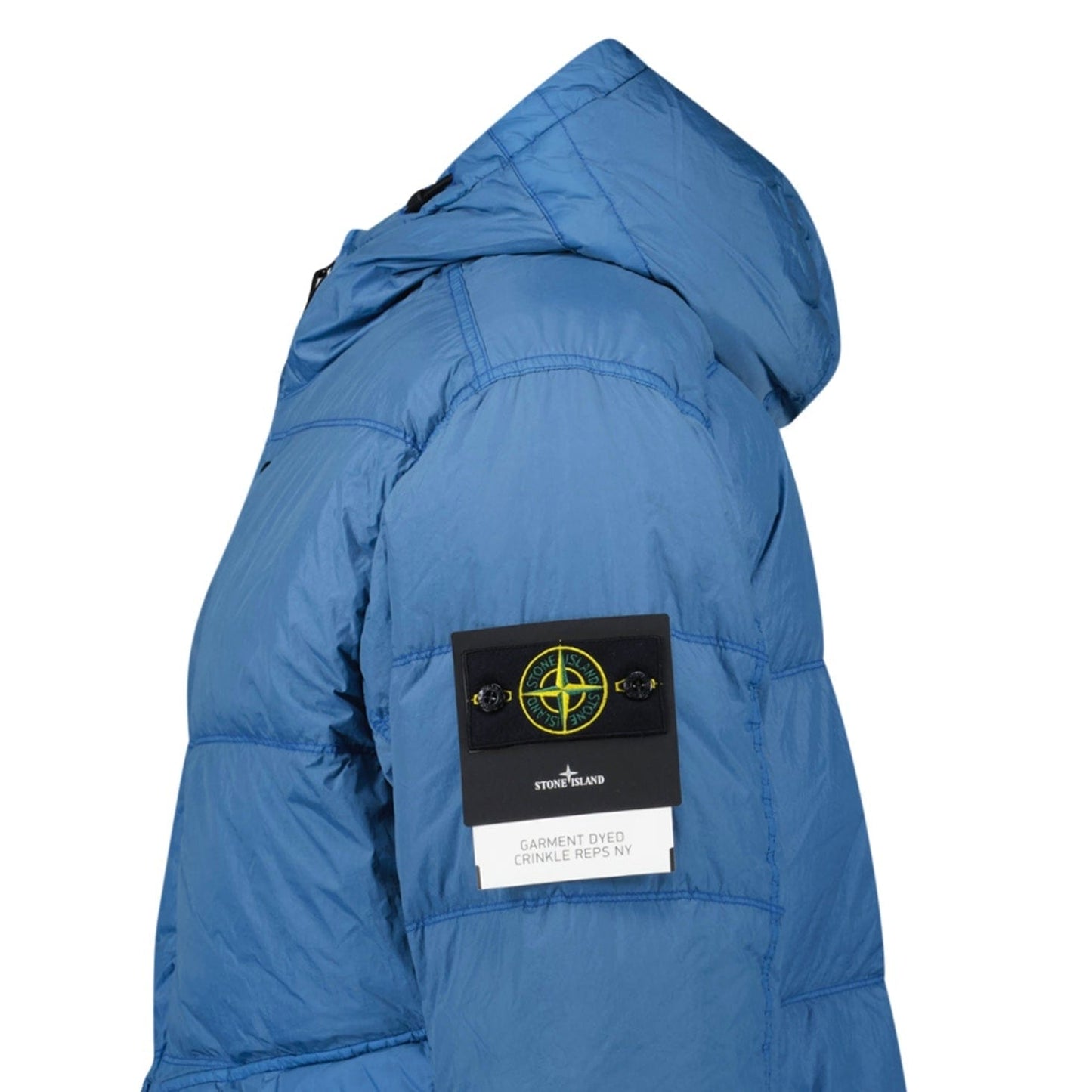 Stone Island Hooded Down Jacket in Steel Blue — S — Detail View
