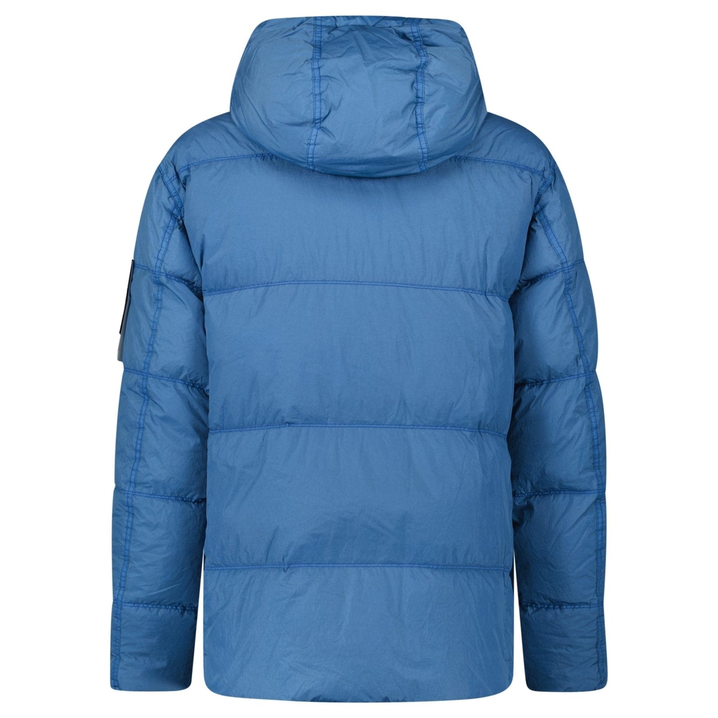 Stone Island Hooded Down Jacket in Steel Blue — S — Back View